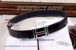 Perfect Replica Hermes Black Leather Belt With Stainless Steel Buckle Black Diamonds